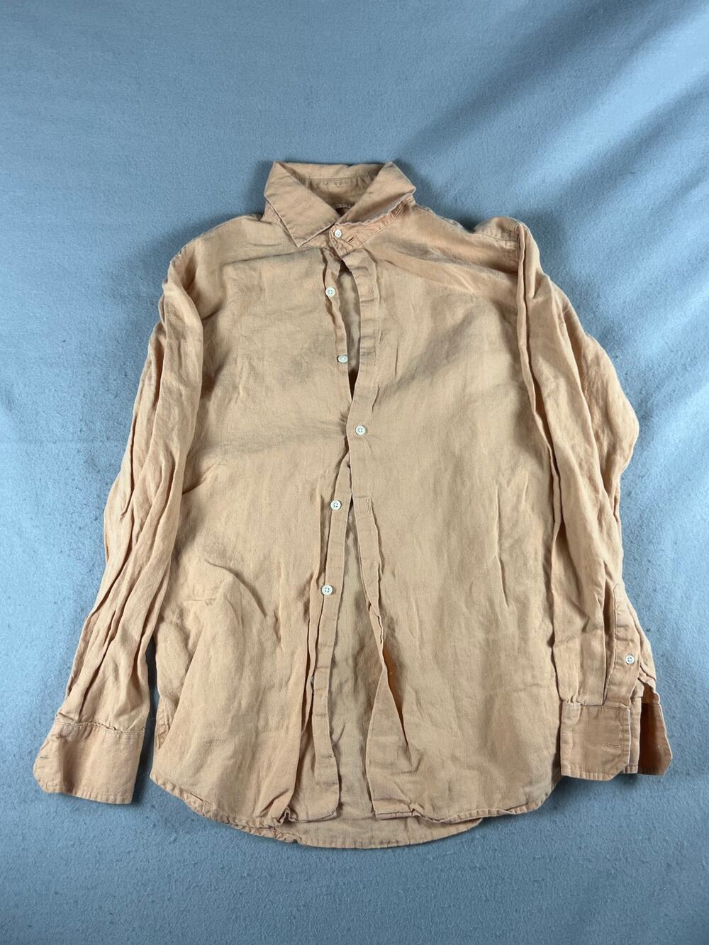 Banana Republic Shirt Mens L Peach Orange Long Sleeve 100% Linen Comfort Outdoor